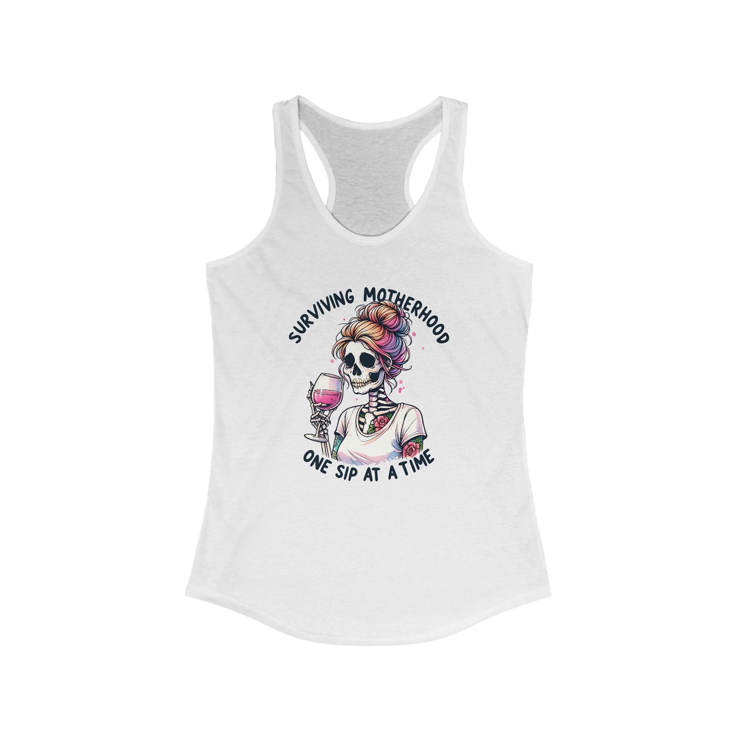 Surviving Motherhood Skeleton Racerback Tank, Funny Mom Gift, Workout Top, Summer Tee, Casual Wear, Gifts for New Moms