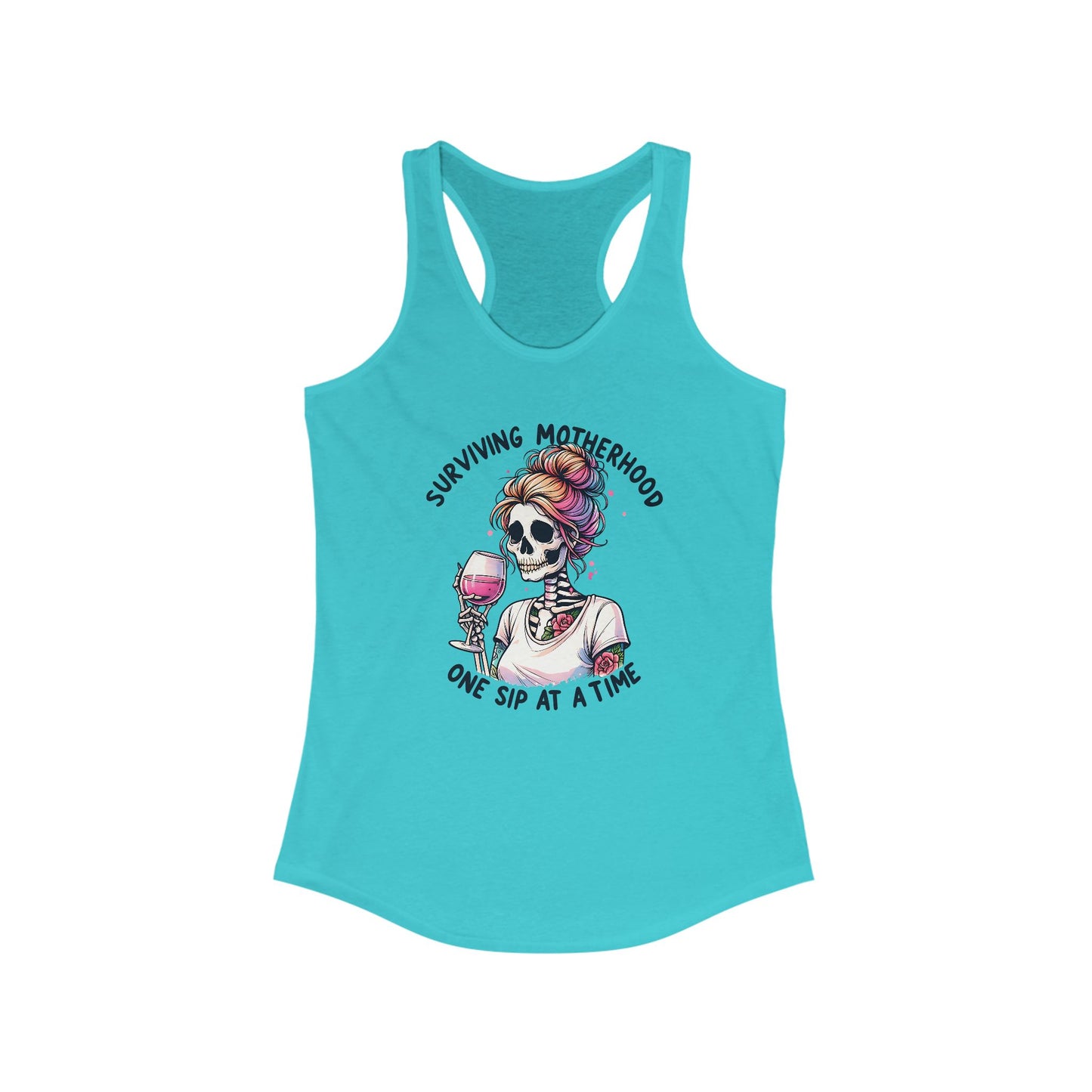 Surviving Motherhood Skeleton Racerback Tank, Funny Mom Gift, Workout Top, Summer Tee, Casual Wear, Gifts for New Moms