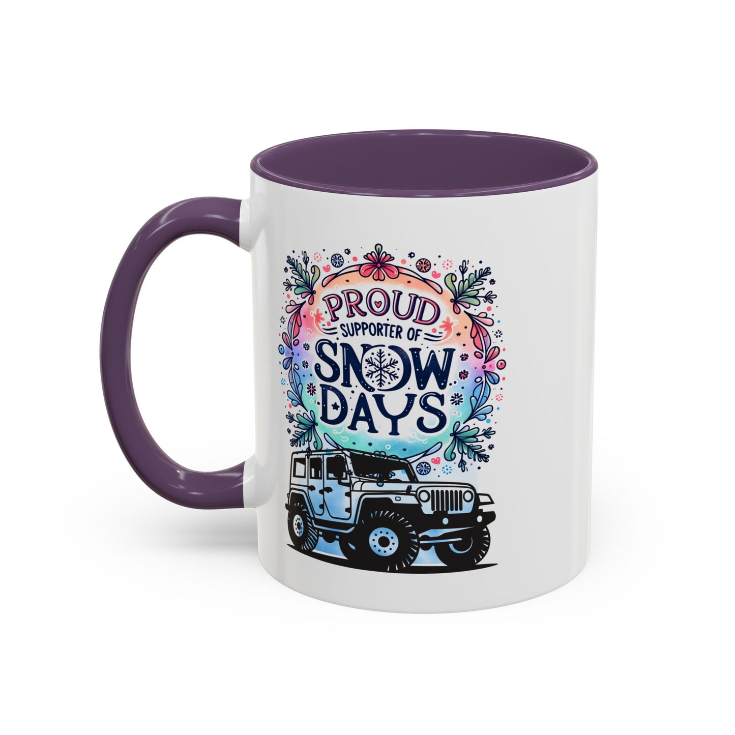 JEEP Coffee Mug Proud Supporter of Snow Days Jeep Coffee Mug, Accent Mug for Jeep Lovers, Winter Beverage Cup, Holiday Gift Idea, Fun Travel Mug