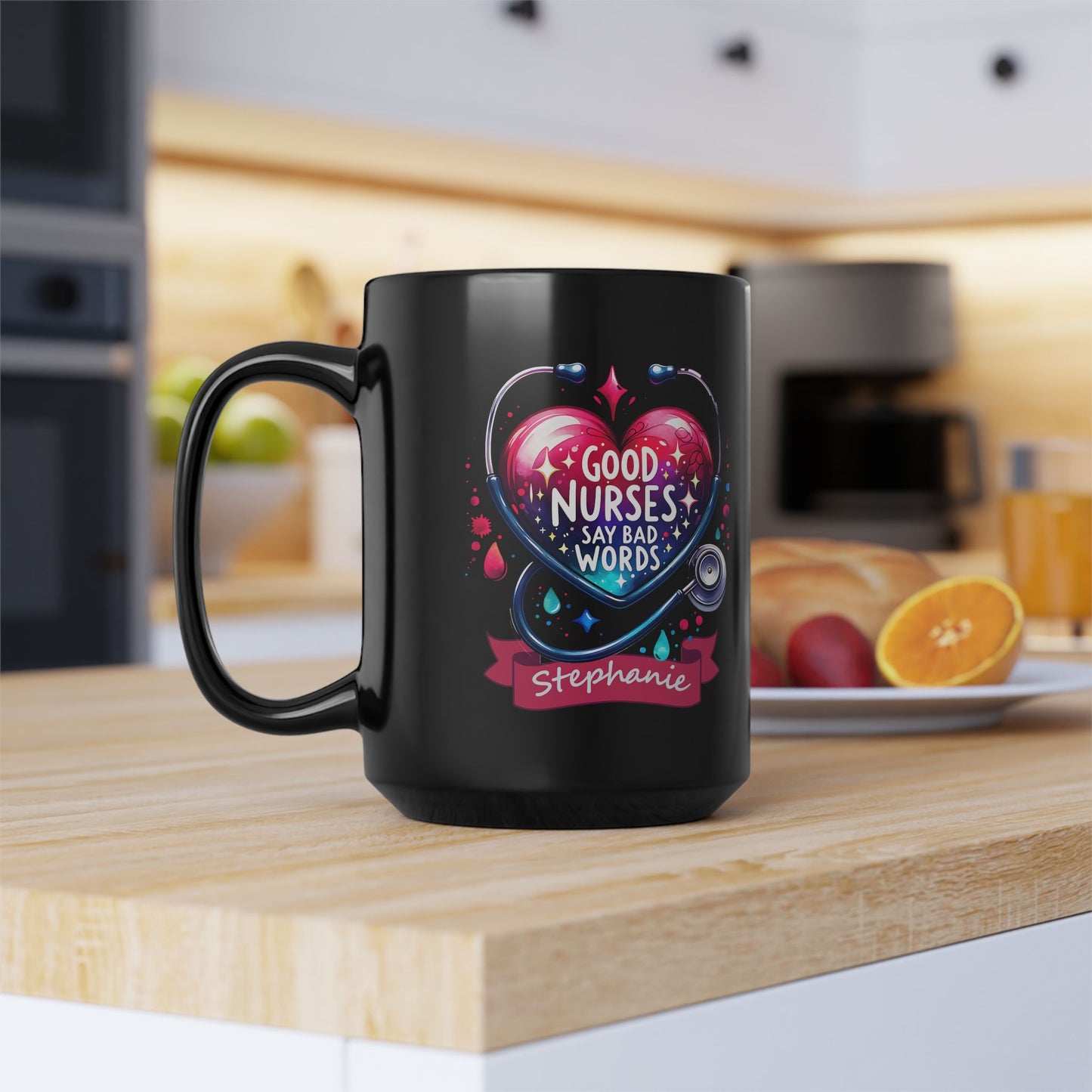 Good Nurses Say Bad Words Customizable 15 oz Black Mug Gift for yourself or your favorite Nurse. Contact me to customize Nurse Mug Heart Design