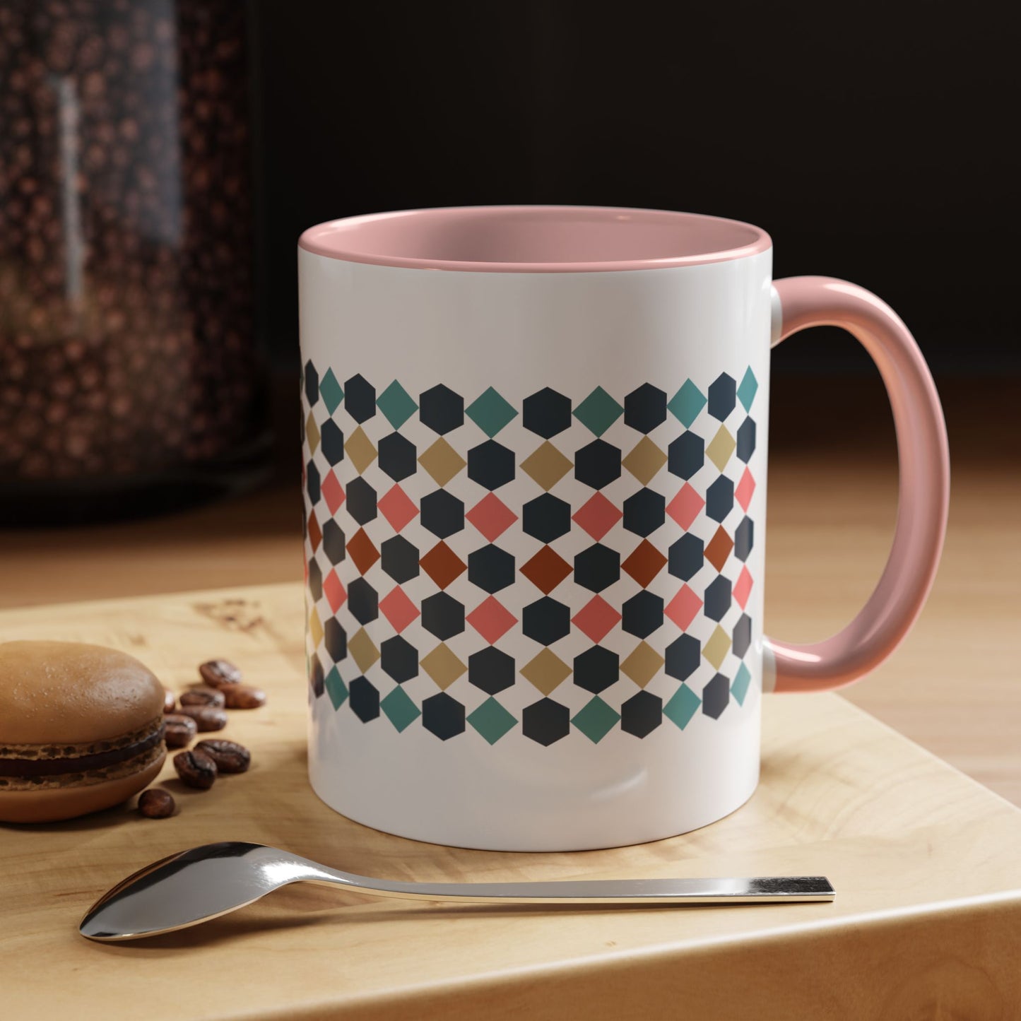 Hex Style Accent 11oz and 15oz Coffee Mug Geometric Pattern Ceramic Cup Gift for Coffee Lovers, Home Decor, Office Mug, Unique Kitchenware