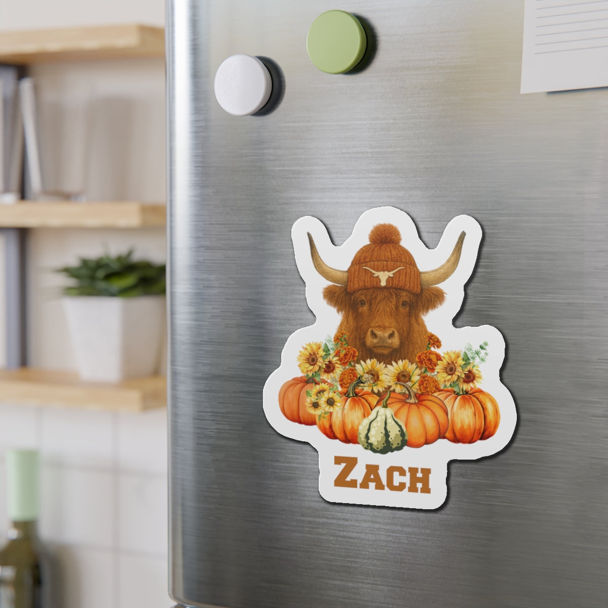 Highland Cow Longhorns Fan Personalized Die-Cut Magnet Fall Decor, Custom Name Magnet, Kitchen Fridge Art, Cow Decor, Harvest Gifts