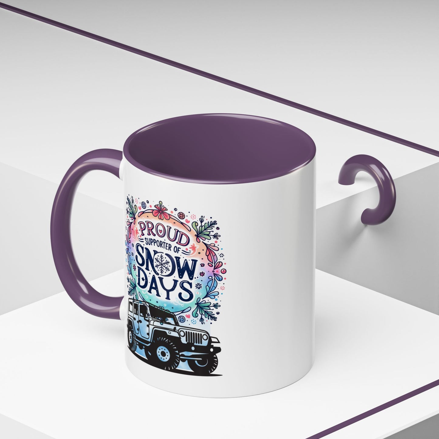 JEEP Coffee Mug Proud Supporter of Snow Days Jeep Coffee Mug, Accent Mug for Jeep Lovers, Winter Beverage Cup, Holiday Gift Idea, Fun Travel Mug