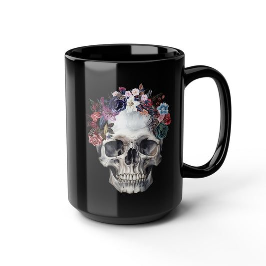 Gothic Floral Skull 15oz Mug Vintage Boho Skull Watercolor Goth Graphic Mug Floral Skull Mug Floral Skull Black Mug 15oz Coffee Cup Gothic Home Decor Halloween Gift