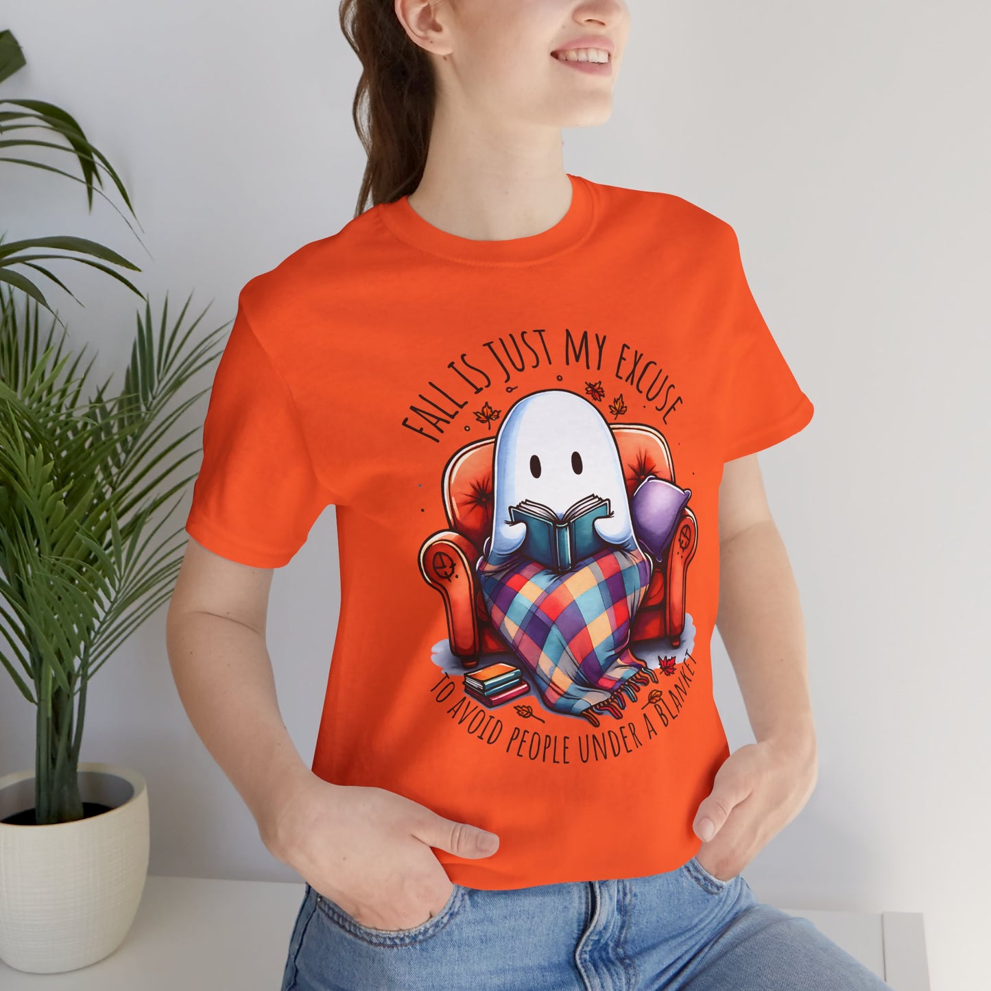 Fall is Just My Excuse to Avoid People T-Shirt Cozy Ghost Fall Tee, Perfect for Fall Nights, Halloween Spirit, Relaxing Home Vibes, Unisex Tee, Gift for Book Lovers, Ghost Lovers