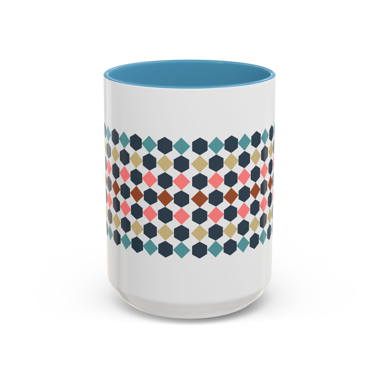 Hex Style Accent 11oz and 15oz Coffee Mug Geometric Pattern Ceramic Cup Gift for Coffee Lovers, Home Decor, Office Mug, Unique Kitchenware