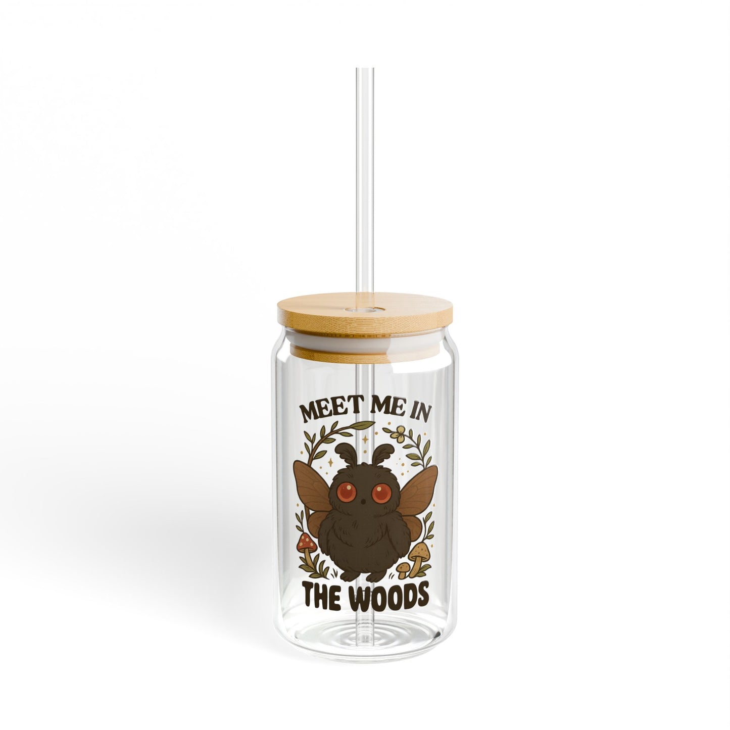 Mothman Meet Me in the Woods Sipper Glass 16oz Paranormal Cryptid Glass Tumbler