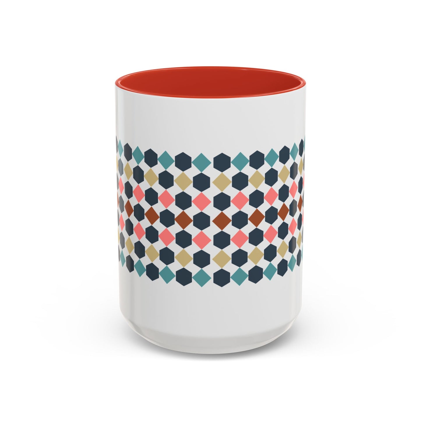 Hex Style Accent 11oz and 15oz Coffee Mug Geometric Pattern Ceramic Cup Gift for Coffee Lovers, Home Decor, Office Mug, Unique Kitchenware