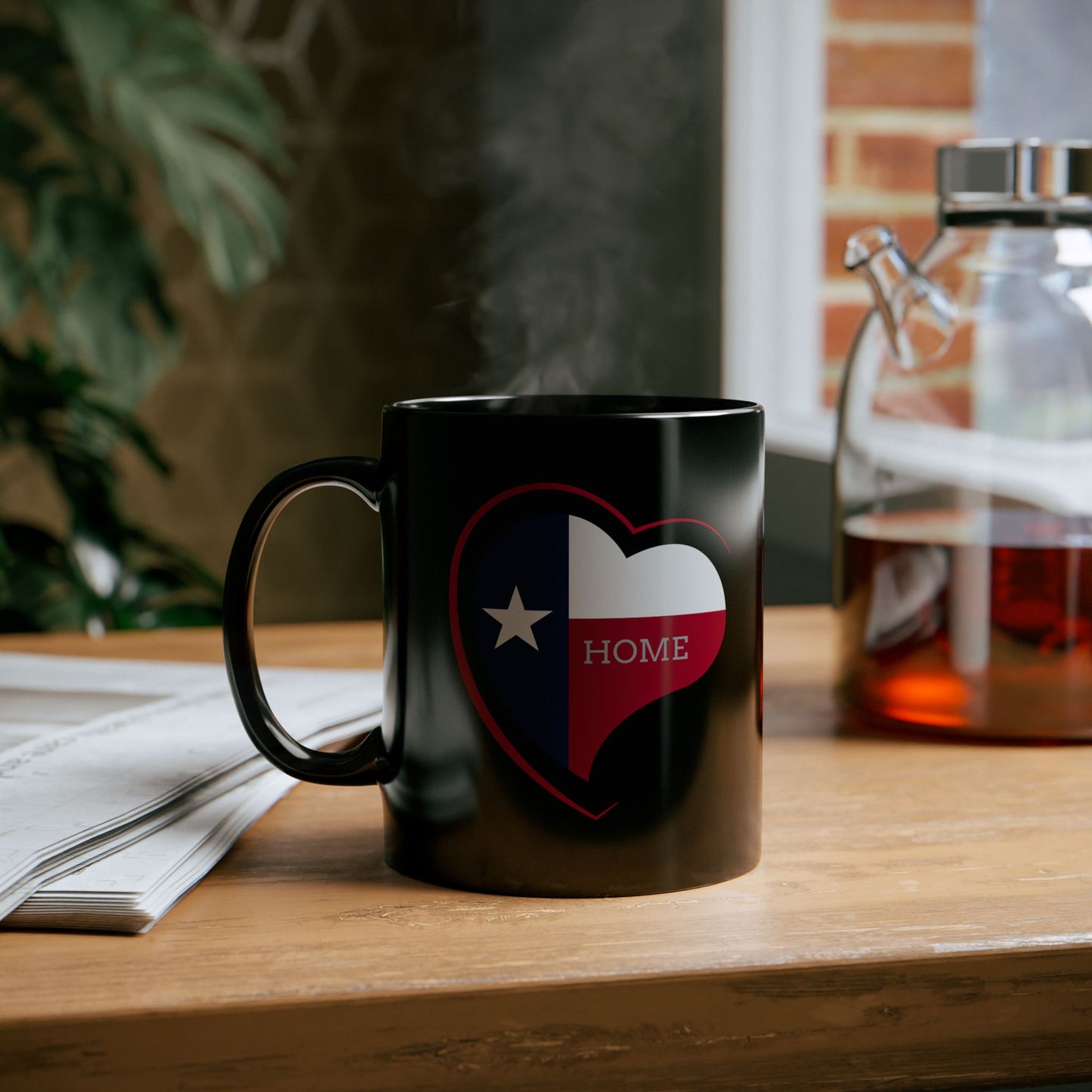 Texas Lone Star Heart Home Black Mug - Gift for Texans, Coffee Lovers, Home Decor, Personalized Mug, Heart Design