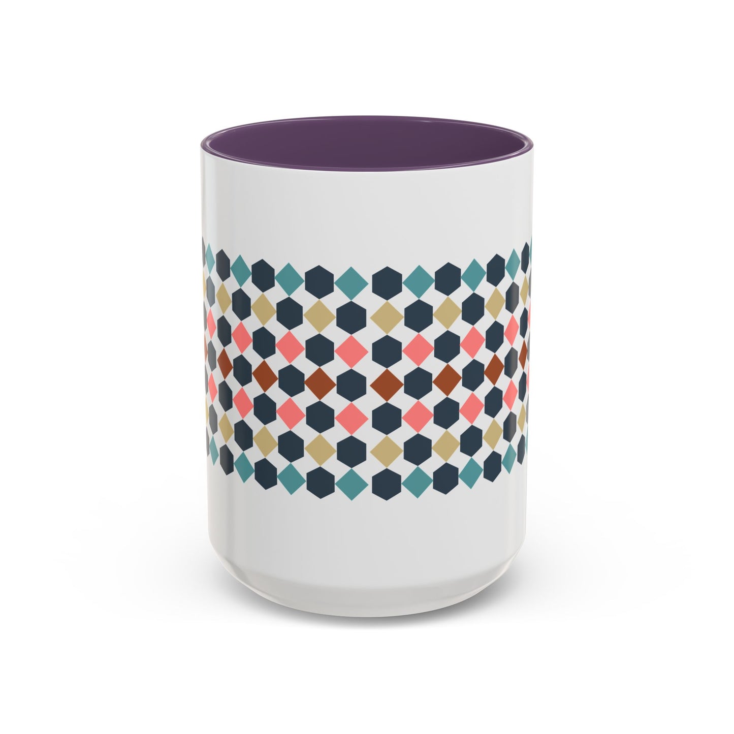 Hex Style Accent 11oz and 15oz Coffee Mug Geometric Pattern Ceramic Cup Gift for Coffee Lovers, Home Decor, Office Mug, Unique Kitchenware