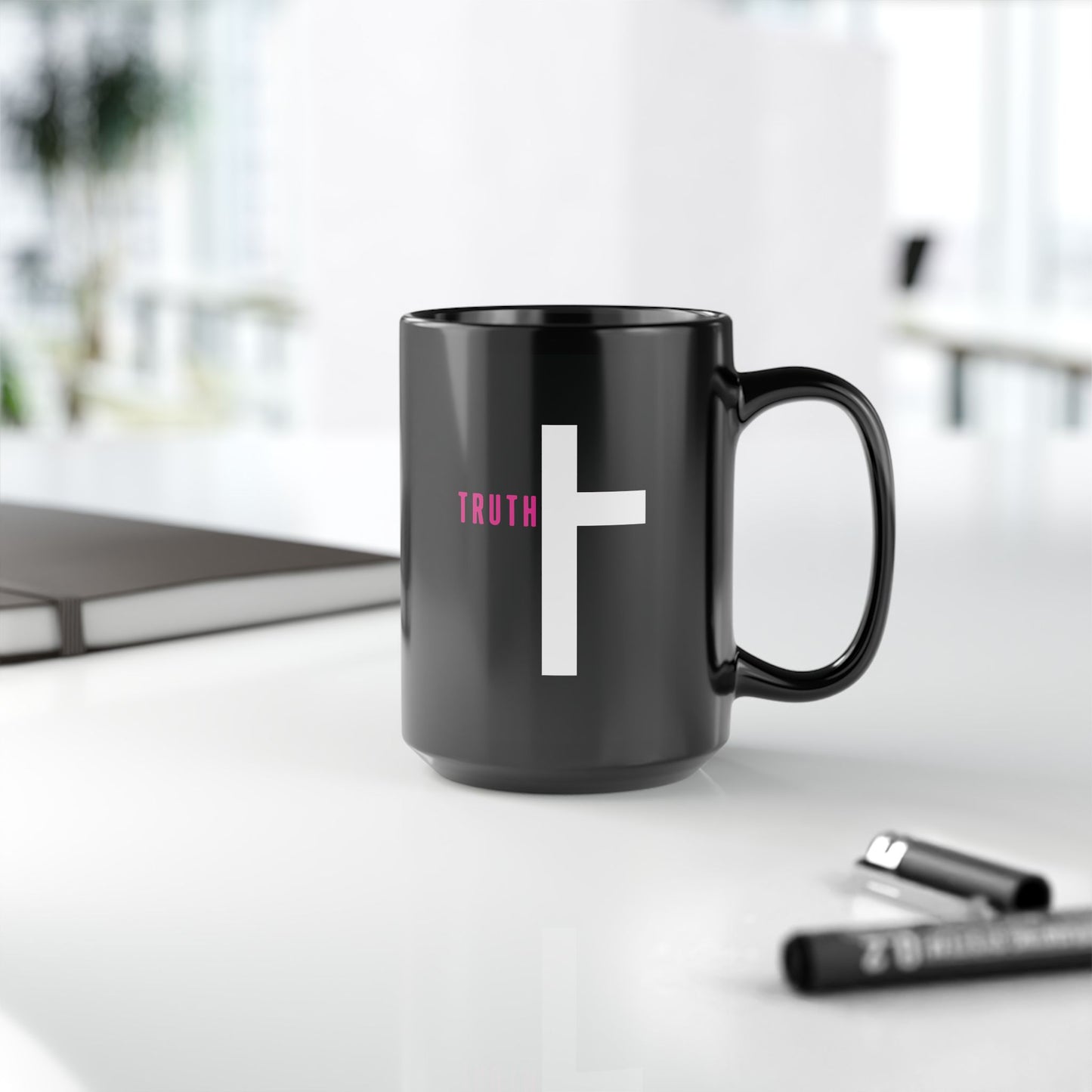 Stylish Truth Mug - Perfect for Daily Inspiration, Gift for Faith Lovers, Coffee and Tea Drinkers, Black Mug with Cross Design