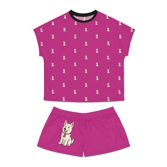 White German Shephard Pajama Set Dark Pink Animal Lover PJs Comfortable Sleepwear Summer Loungewear Gift for Pet Owners Cozy Nights