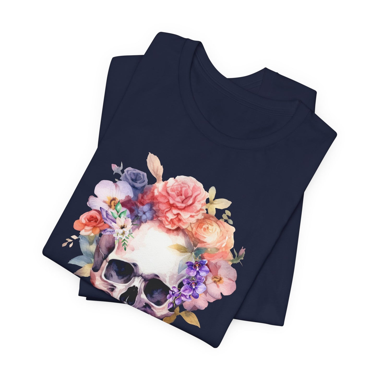 Gothic Purple Floral Skull Tee Vintage Boho T-Shirt