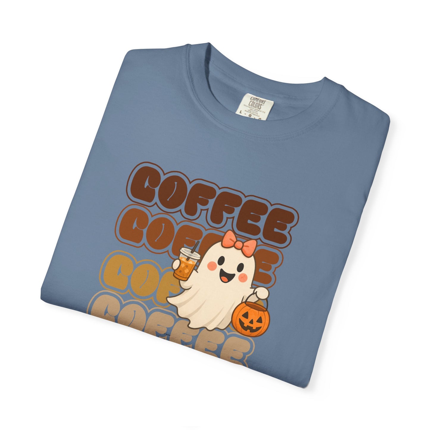 Cute Coffee Ghost Comfort Colors T-Shirt, Fall Shirt, Halloween Apparel, Funny Coffee Tee, Gift for Coffee Lovers, Casual Everyday Wear
