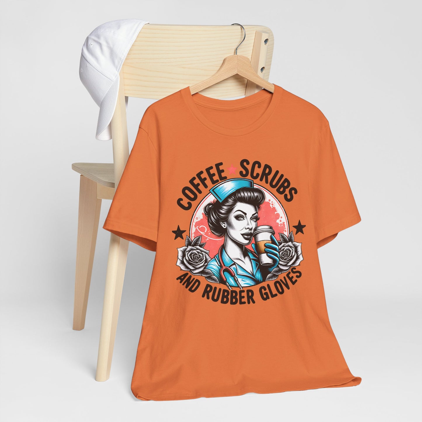 Coffee Scrubs and Rubber Gloves Bella Canvas Tee Fun Medical Profession Shirt, Gift for Nurses, Healthcare Workers, Birthday, Medical Humor