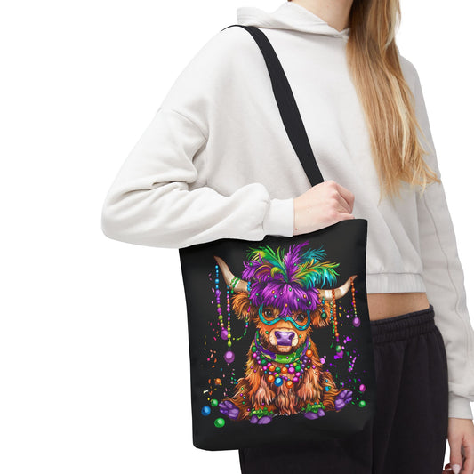 Mardi Gras Highland Cow Tote
