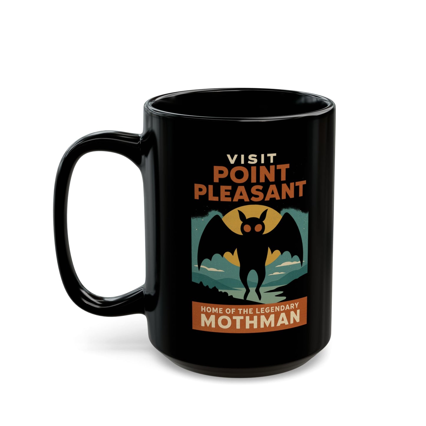 Mothman 15oz Black Coffee Mug Visit Point Pleasant Adventure Mug Cryptid Fan