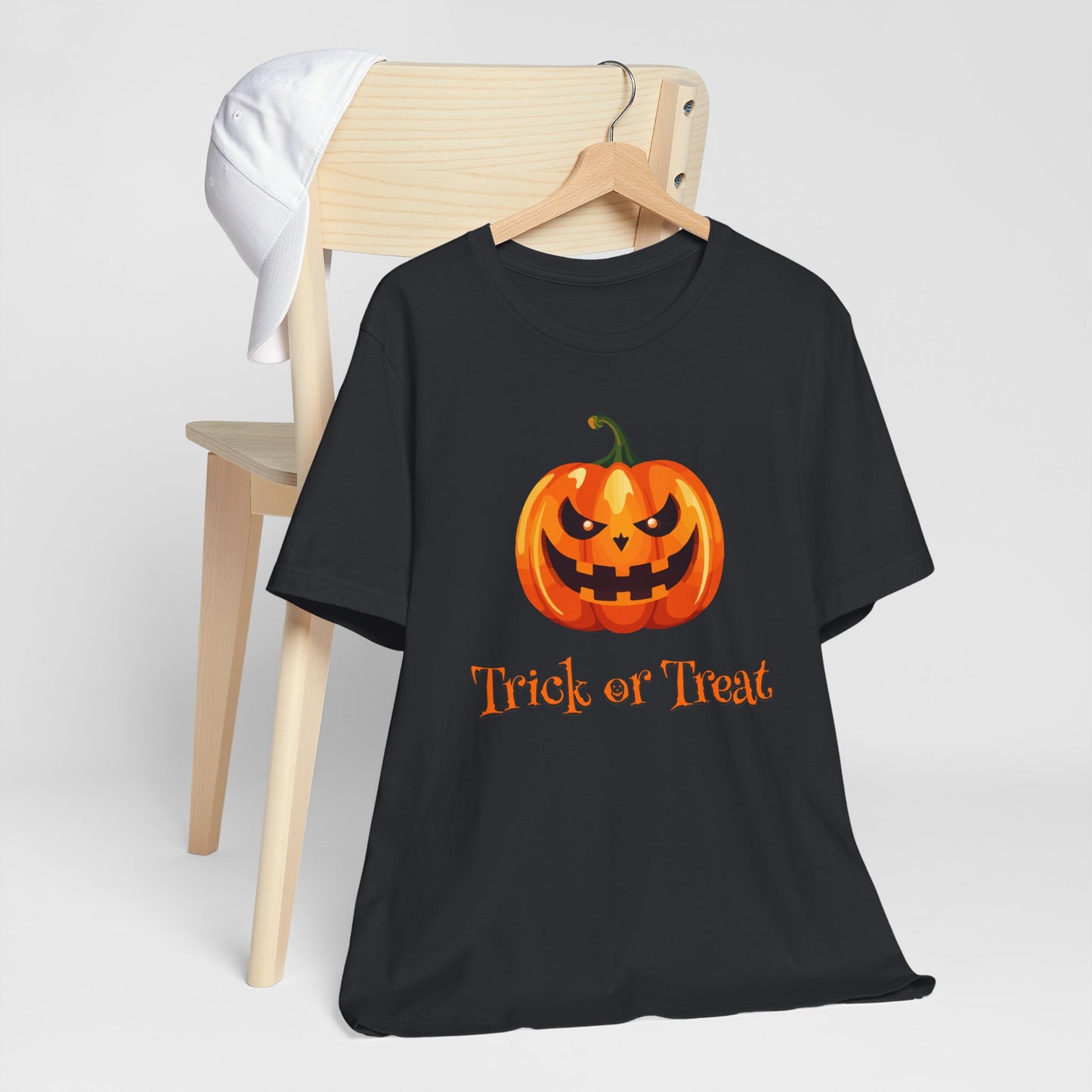 Trick or Treat Halloween Pumpkin Tee Unisex Tee Festive T-Shirt Fall Apparel Spooky Season Shirt Funny Halloween Gift