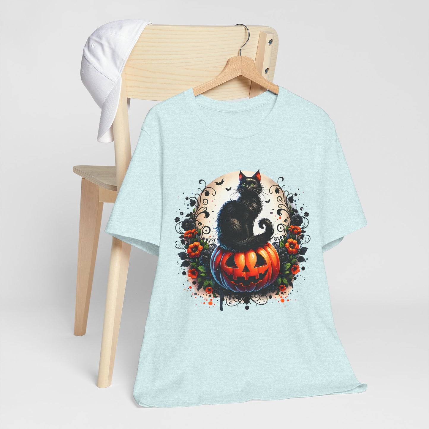 Halloween Black Cat T-Shirt, Unisex Jersey Short Sleeve Shirt, Spooky Fall Fashion, Cat Lover Gift, Autumn Celebrations, Halloween Shirt