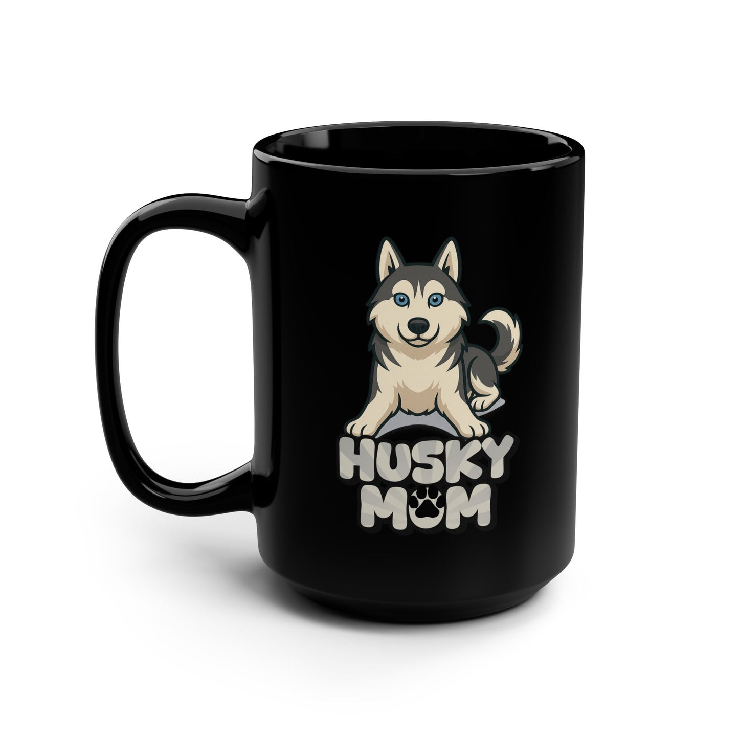 Husky Mom Black Mug, 15oz | Dog Lover Gift, Coffee Cup, Pet Owner, Animal Lover, Siberian Husky
