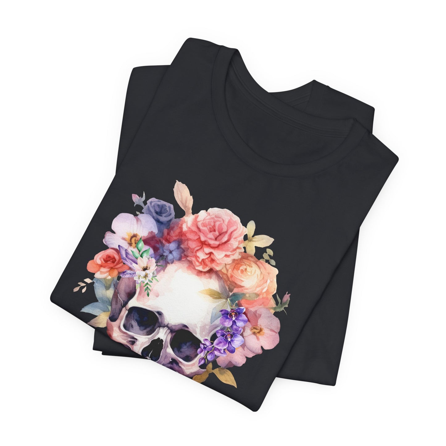 Gothic Purple Floral Skull Tee Vintage Boho T-Shirt