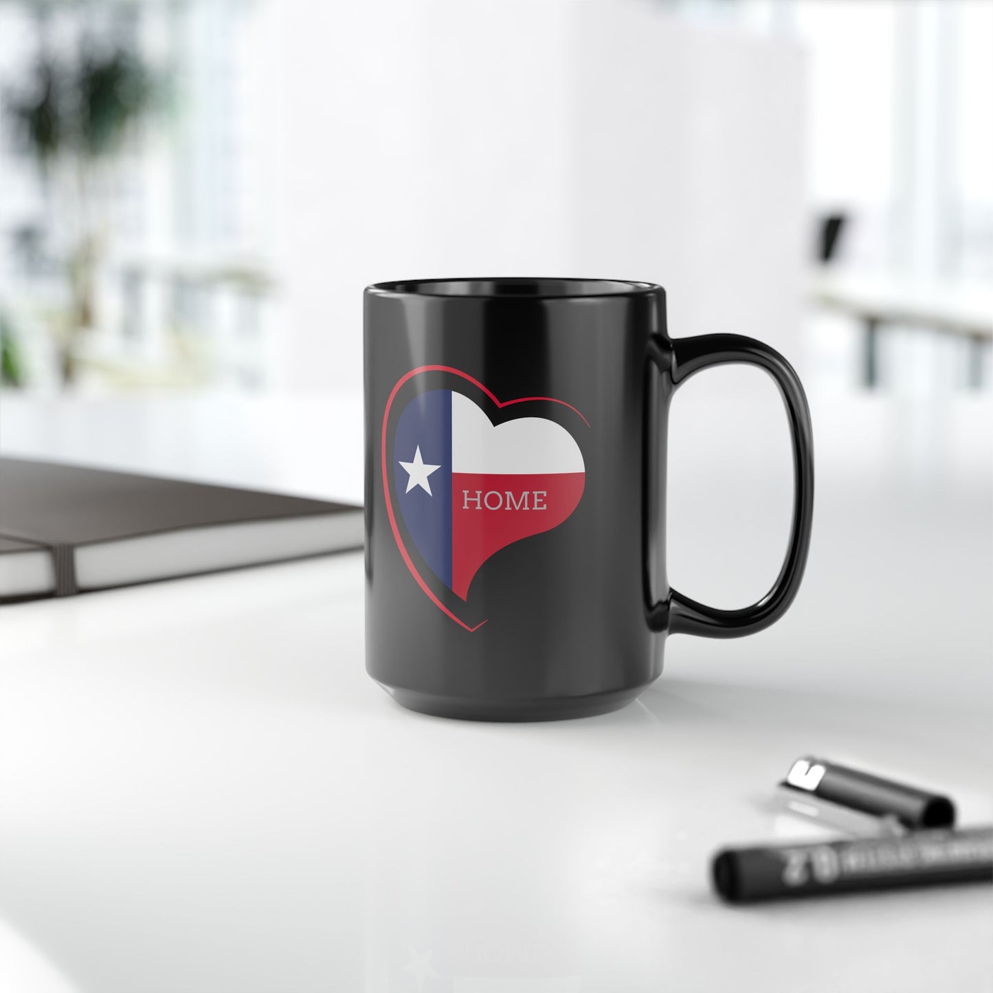Texas Lone Star Heart Home Black Mug - Gift for Texans, Coffee Lovers, Home Decor, Personalized Mug, Heart Design