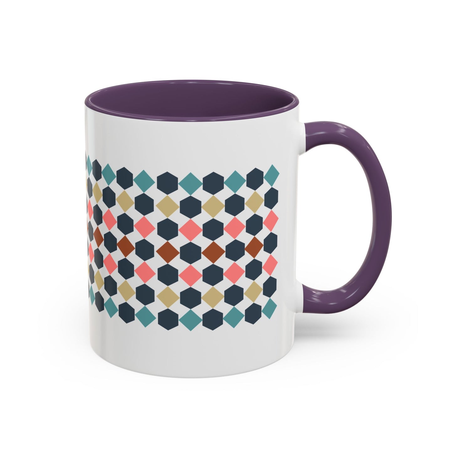 Hex Style Accent 11oz and 15oz Coffee Mug Geometric Pattern Ceramic Cup Gift for Coffee Lovers, Home Decor, Office Mug, Unique Kitchenware
