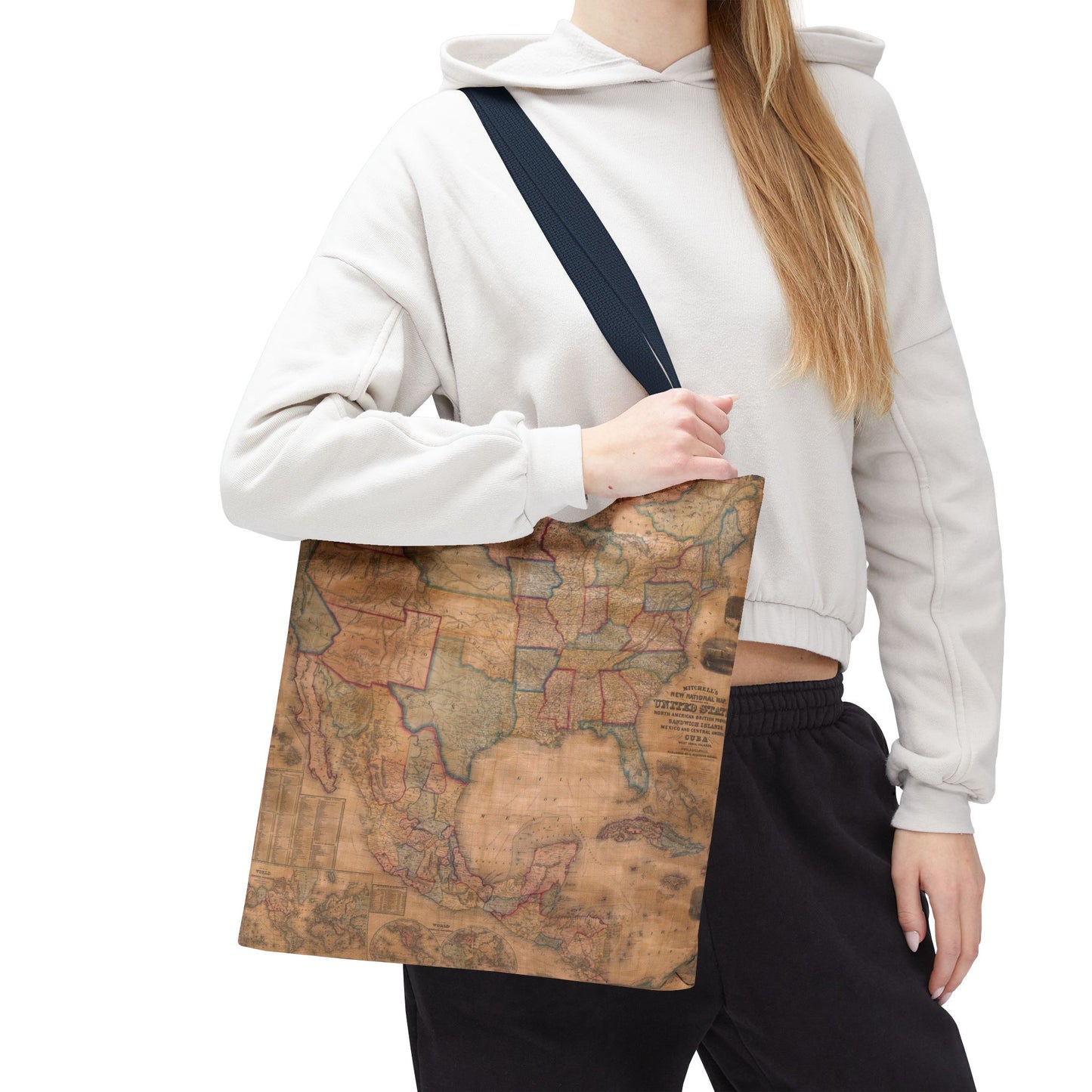 Vintage United States Map Tote Bag  Distressed Antique World Map All-Over Print Tote