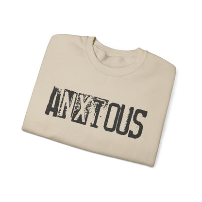 Anxious Graphic Sweatshirt — Distressed Text Crewneck for Anxious Vibes