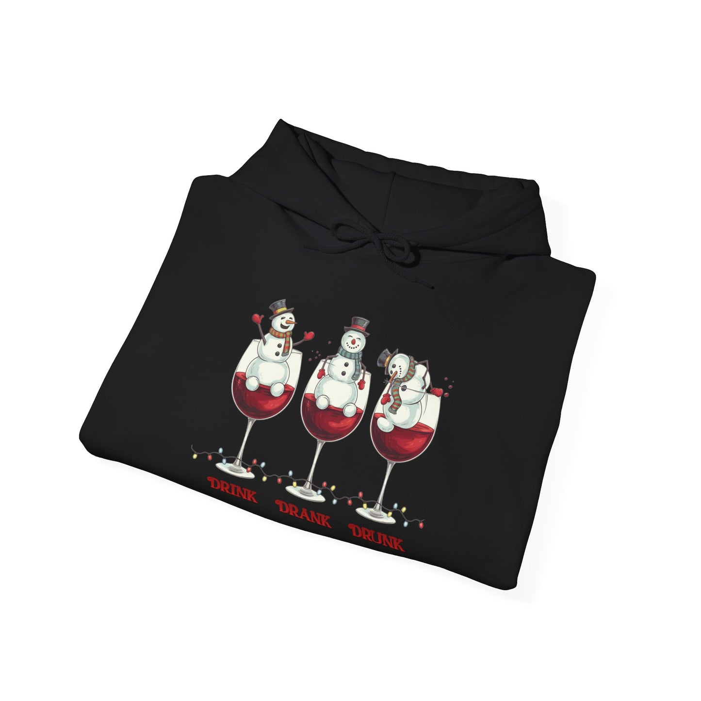 Wine Snowmen Hoodie - "Drink, Drank, Drunk" Holiday Sweatshirt
