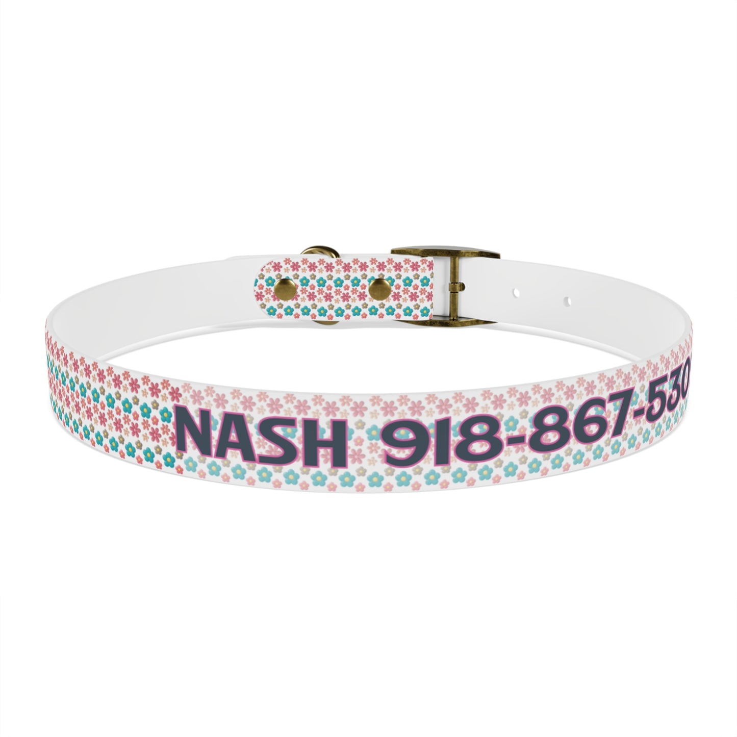 Personalized 3D Floral Dog Collar — Custom Name & Phone Number, Pink Teal Paw-Print Pattern