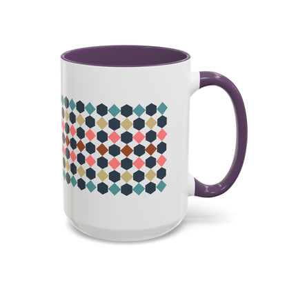 Hex Style Accent 11oz and 15oz Coffee Mug Geometric Pattern Ceramic Cup Gift for Coffee Lovers, Home Decor, Office Mug, Unique Kitchenware