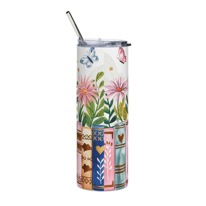 Floral Book-Style 20oz Stainless Steel Tumbler Travel Mug with Lid and Straw