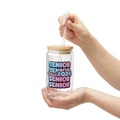 Senior Class of 2026 Sipper Glass Graduation Drinkware Cup for Graduates Senior Gift Reusable Glass Tumbler