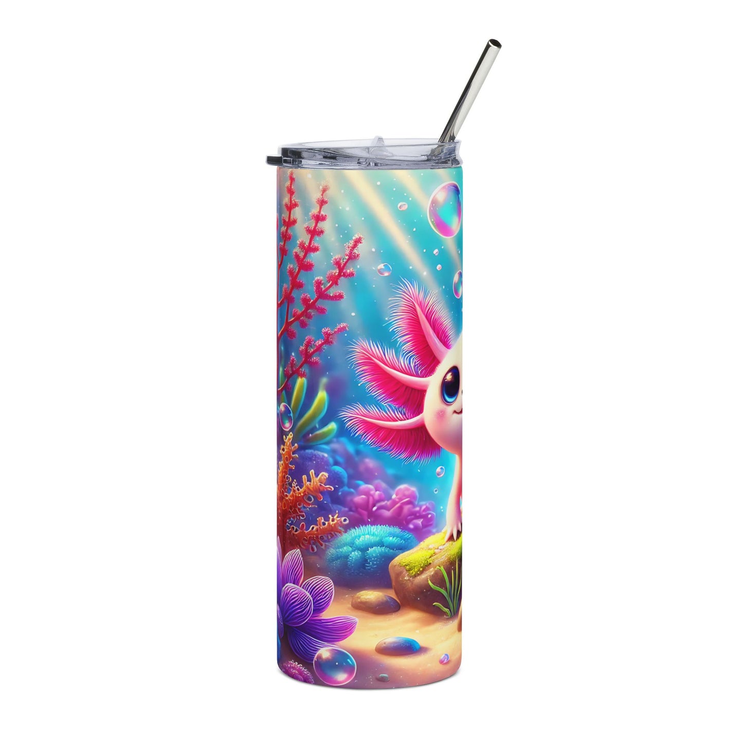 Cute Axolotl 20oz Stainless Steel Tumbler Travel Mug with Lid and Straw