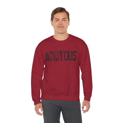 Anxious Graphic Sweatshirt — Distressed Text Crewneck for Anxious Vibes