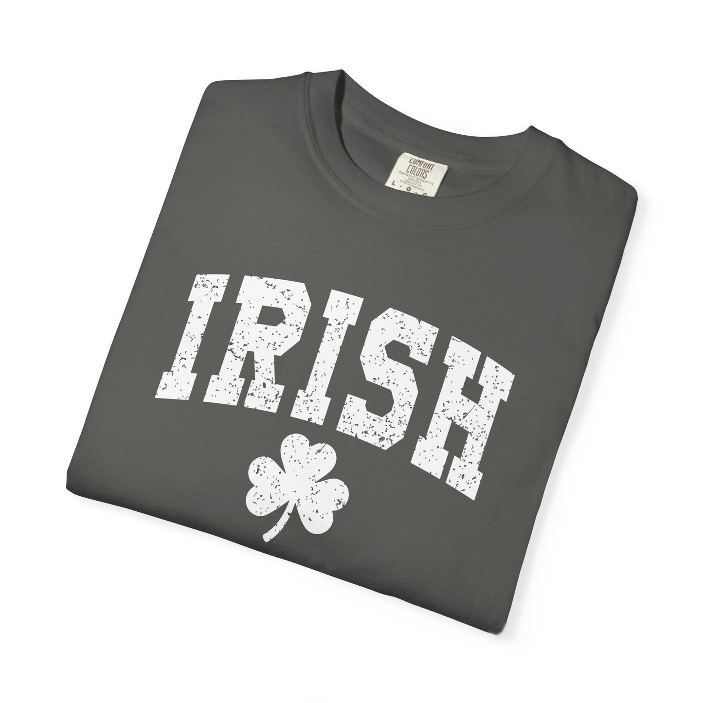 Irish Shamrock T-Shirt — Vintage Green 'IRISH' College Tee for St. Patrick's Day