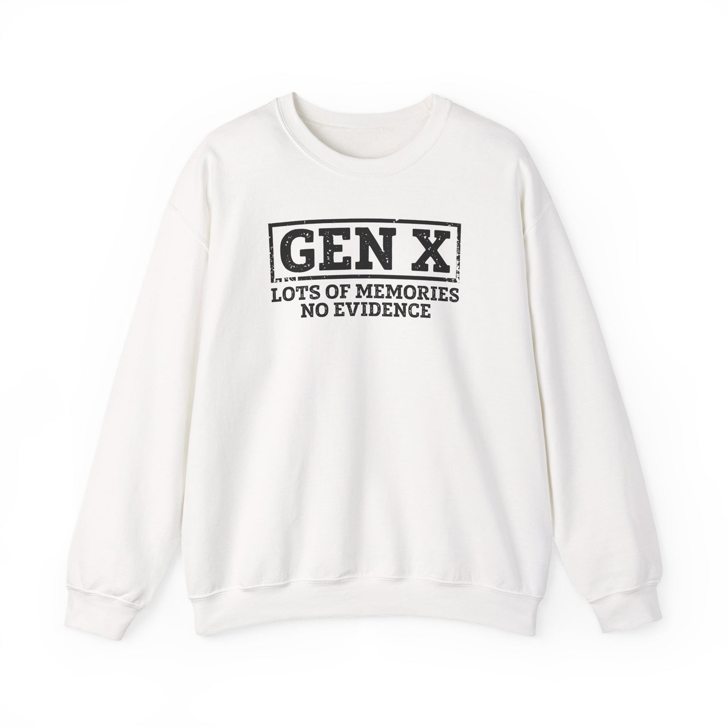 Gen X Crewneck Sweatshirt - "Lots of Memories, No Evidence" Vintage Retro Tee for 40s-50s