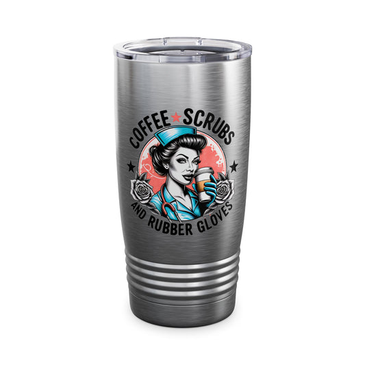 Coffee Scrubs and Rubber Gloves Nurse Coffee Tumbler, 20oz - Gift for Healthcare Workers, Funny Nurse Mug, Insulated Stainless Steel Travel Cup, Nursing Student Gift, [...]