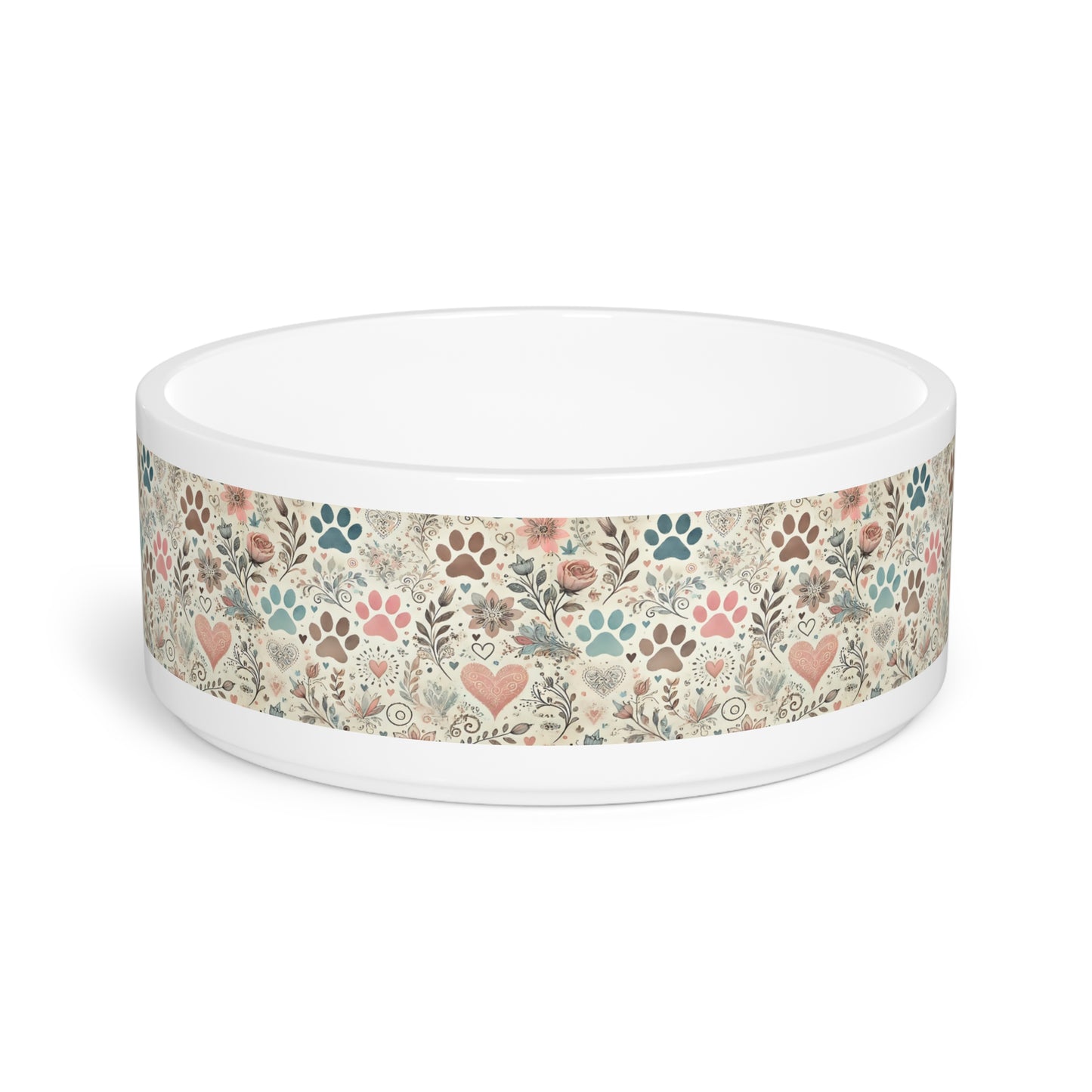 Pastel Paw Print Ceramic Dog & Cat Food Bowl