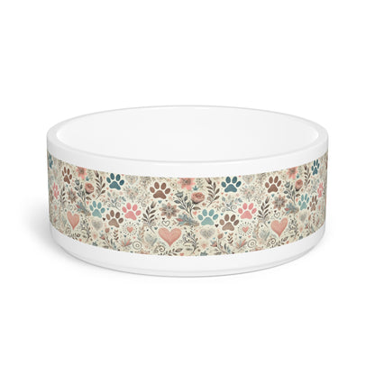 Pastel Paw Print Ceramic Dog & Cat Food Bowl