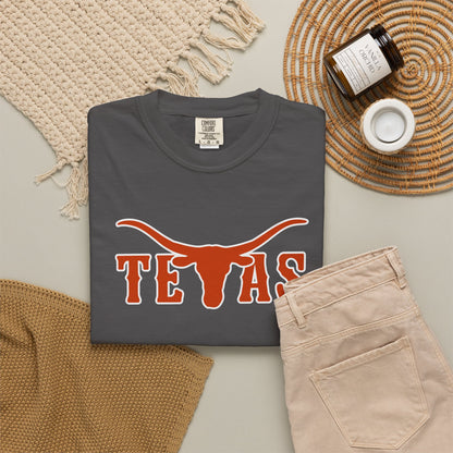 Texas Longhorns Graphic T-Shirt — Burnt Orange "TEXAS" with Longhorn Logo