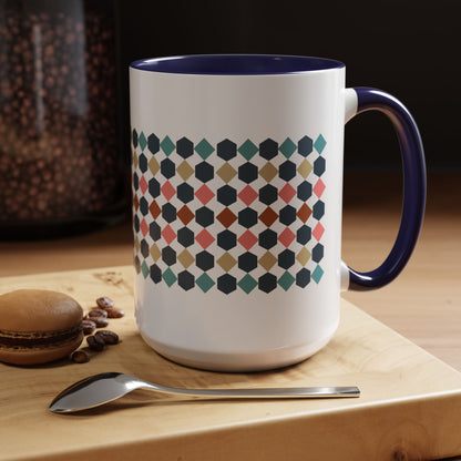 Hex Style Accent 11oz and 15oz Coffee Mug Geometric Pattern Ceramic Cup Gift for Coffee Lovers, Home Decor, Office Mug, Unique Kitchenware
