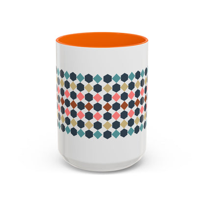 Hex Style Accent 11oz and 15oz Coffee Mug Geometric Pattern Ceramic Cup Gift for Coffee Lovers, Home Decor, Office Mug, Unique Kitchenware