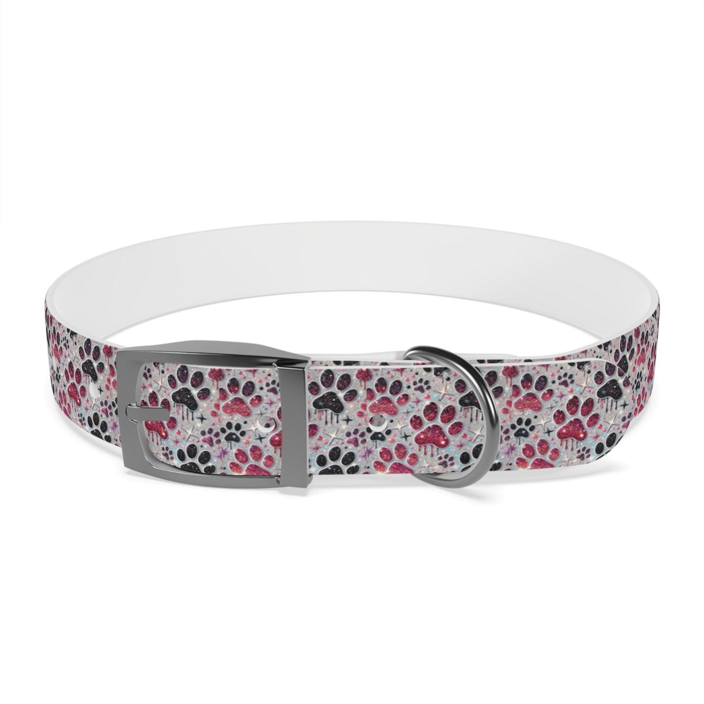 Personalized Paw Print Dog Collar — Custom Name & Phone Number, Cute Pink Gray Pet Collar