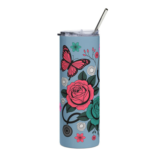 20 oz Floral Butterflies Stainless Steel Tumbler — Medical Stethoscope Design