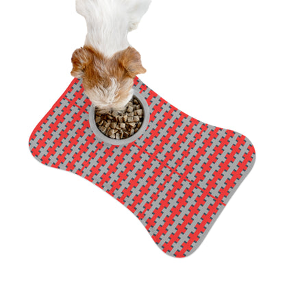 Highland Red Pattern Pet Feeding Mat — Non-Slip Bone-Shaped Placemat for Dogs & Cats
