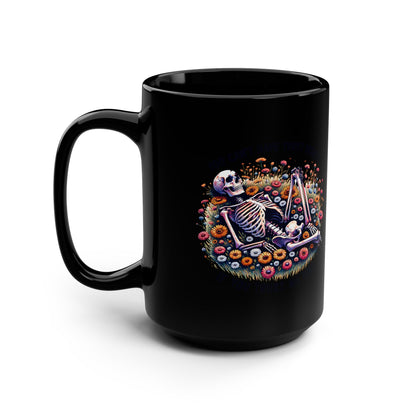 Trust No One Skeleton  Black Mug, 15oz | Fun Gift for Halloween, Coffee Lovers, Art Lovers, Home Decor, Unique Mug