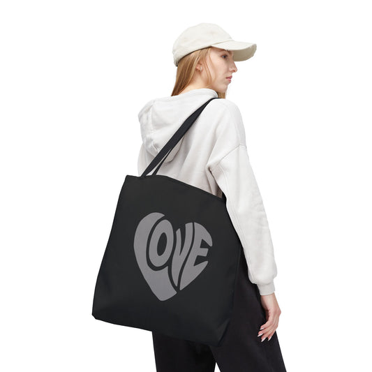 Love Heart Tote Bag — Retro Groovy LOVE Graphic Canvas Tote