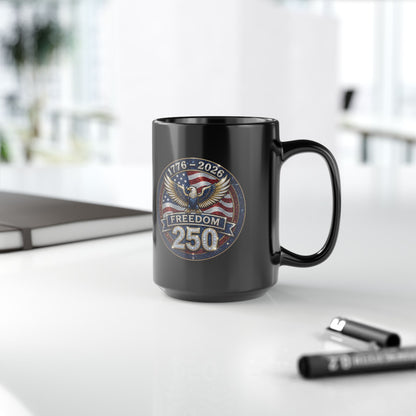 Freedom 250 Sparkle Emblem 11oz or 15oz Black Mug
